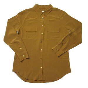 NWT Equipment Slim Signature in Bronze Washed Silk Button Down Shirt L $214